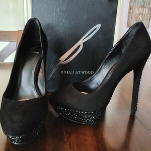 Brian Atwood Elegant Black Heels with Stud Accents